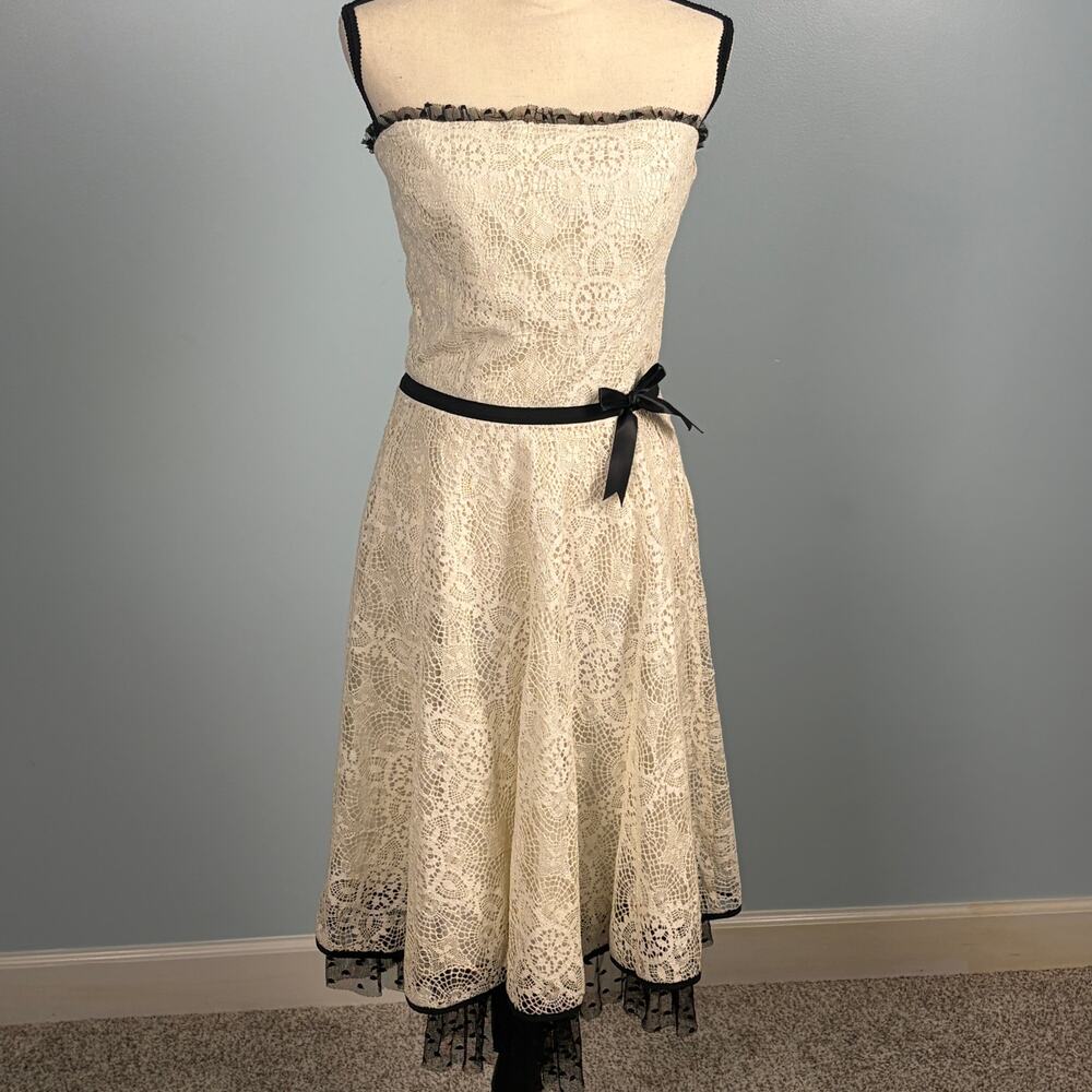 Whimsy Goth Lace Dress Ivory Black Y2K Homecoming Romantic Bisou Bisou
